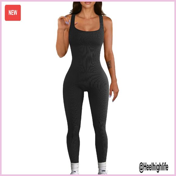 Seamless Ribbed Jumpsuit Yoga Workout Bodycon Romper - Picture 1 of 7